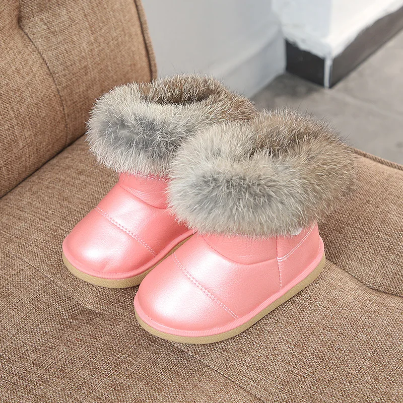 Зимние хлопковые ботинки для девочек детские короткие с кроличьим мехом Детские
