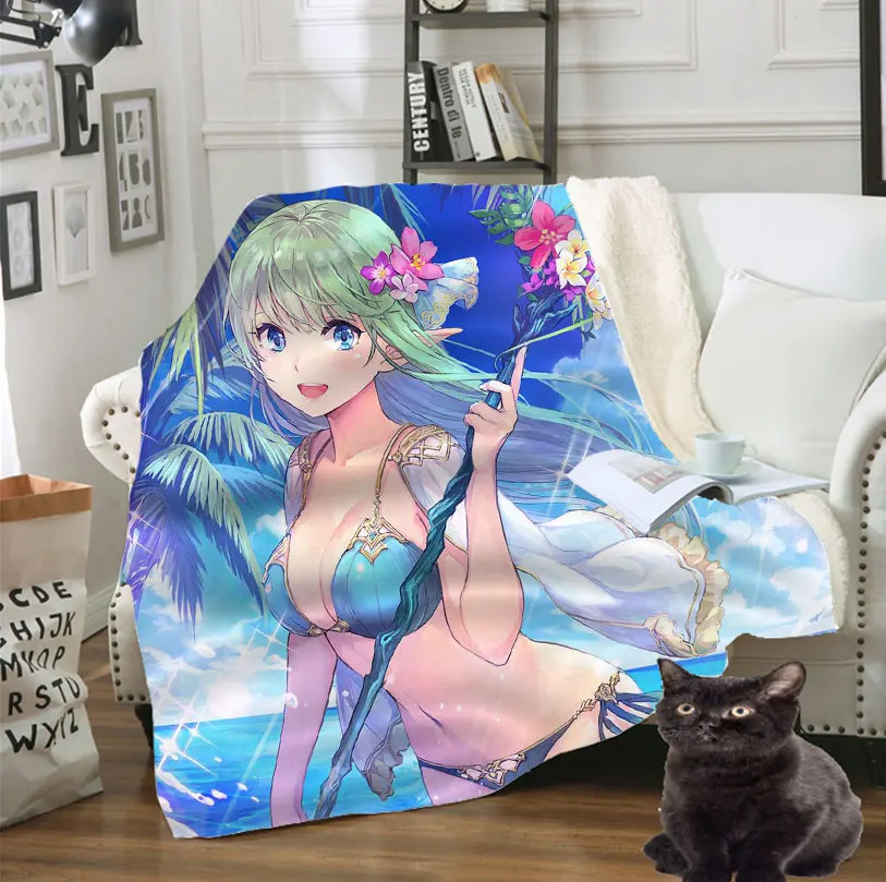 

Sexy Beach Bikini Girl Anime Loli Blanket 3D Print Adult Fleece Quilt Teens Travel Sofa Keep Warm Throw Plush Blankets Bedspread