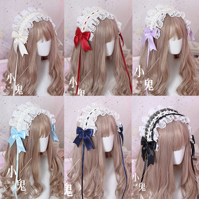 

Lolita Lace Hair Ribbon Lolita Japanese Soft Girl Headdress Star Yarn Red Cyanosis Hair Ribbon