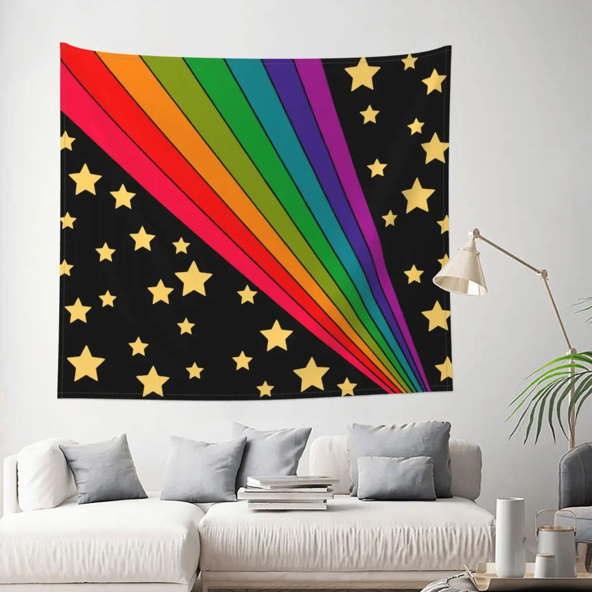 

Stars And Rainbow Tapestry Wall Hanging Printed Fabric Tapestries 80s 90s Art Blanket Room Decor Yoga Mat