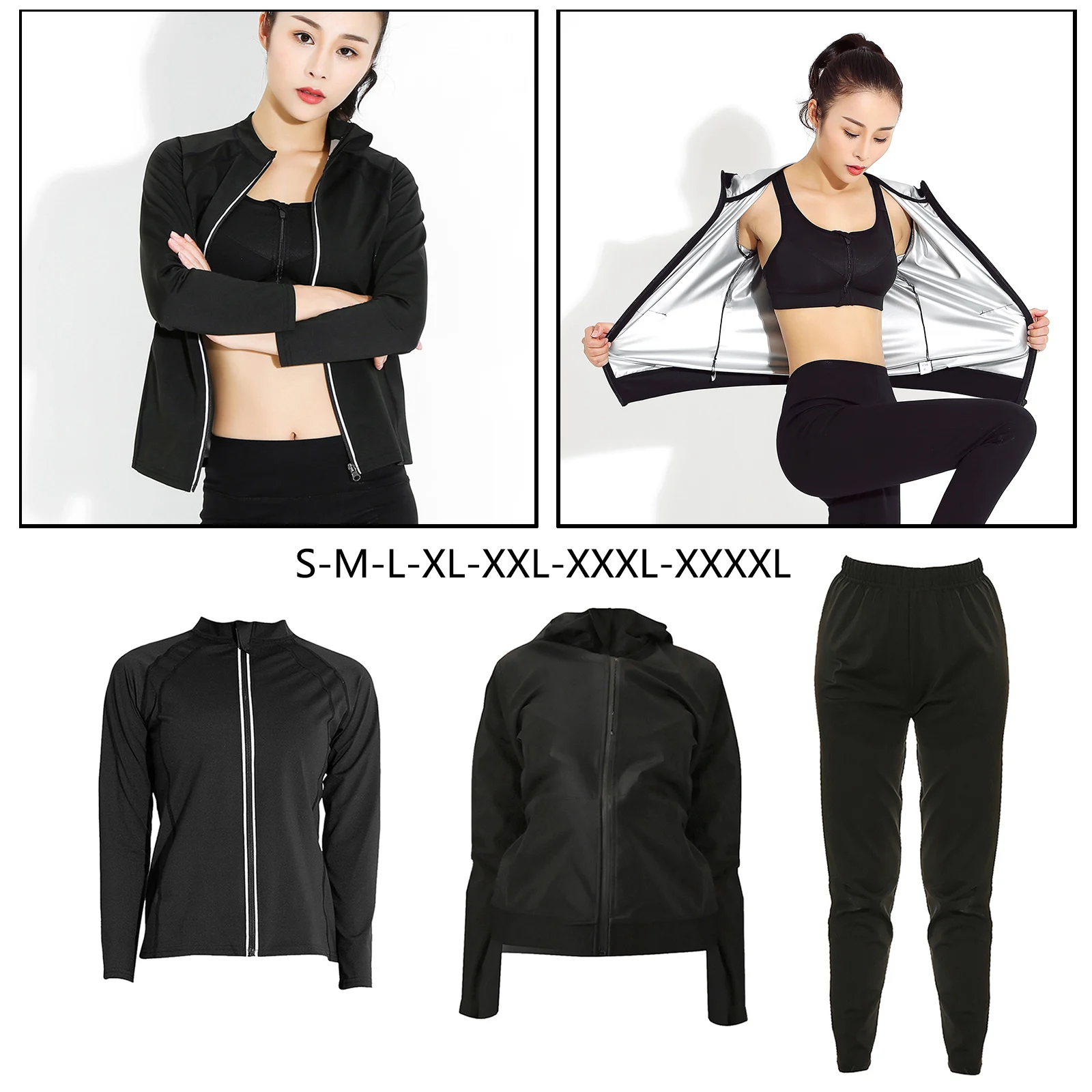 

Sauna Sweat Suits for Women Weight Loss Fitness Gym Exercise Hot Hooded Jacket Pants Full Body Suits Tracksuit Yoga Suits