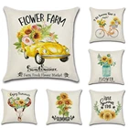 Наволочка Hello Summer с изображением подсолнуха, велосипеда, наволочка с изображением летнего праздника, фермы, Подарочная наволочка с изображением квадратной мешковины