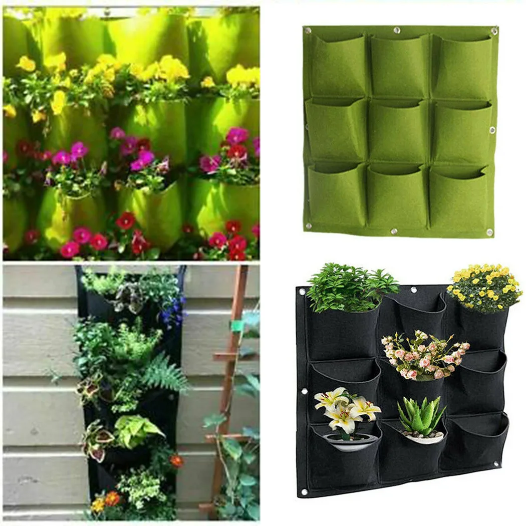 

1pc 9 Pocket Plant Bag Wall Hanging Planting Bag Vertical Flower Grow Pouch Planter Garden Plant Bags