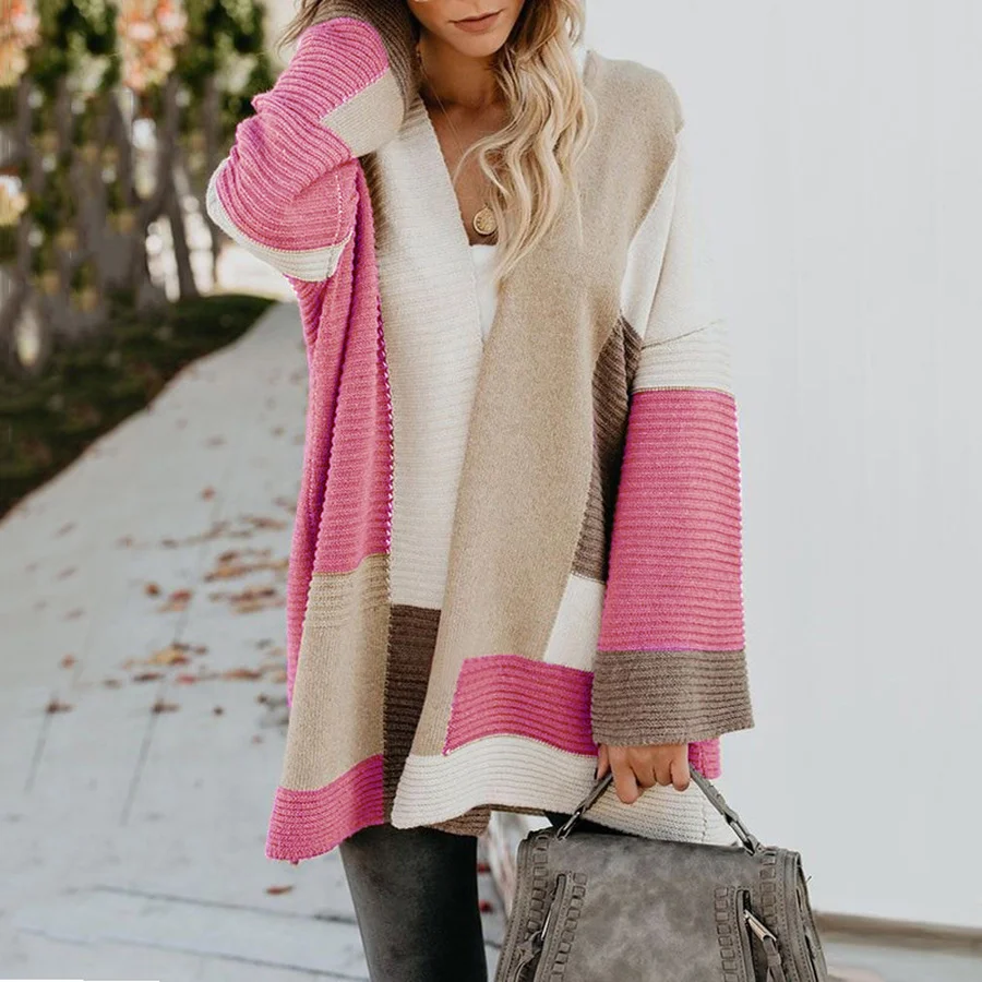 

BoozRey Women's Loose Cardigan Coat Casual Y2k Plus Size Sweater Color Matching Sweater Tops Women 2021 Spring Autumn Style