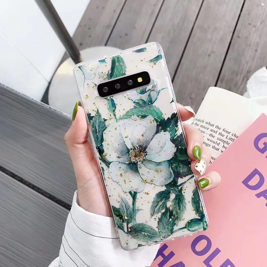 Для iPhone 6 6s 7 8 Plus 10 X XS XR Max Цветочный блеск блестящий золотой фольгой прозрачный