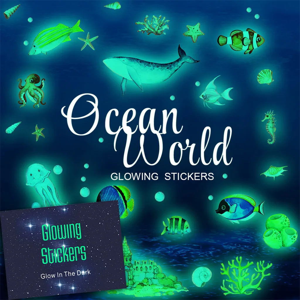 3D подводный мир флуоресцентный стикер на стену съемный светится в темноте модный