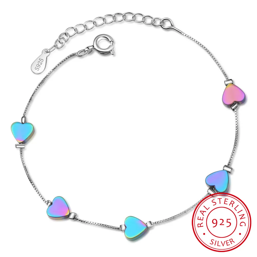

Sweet Coloful Love Heart 925 Sterling Silver Bracelet For Women Fine Jewelry S-B213