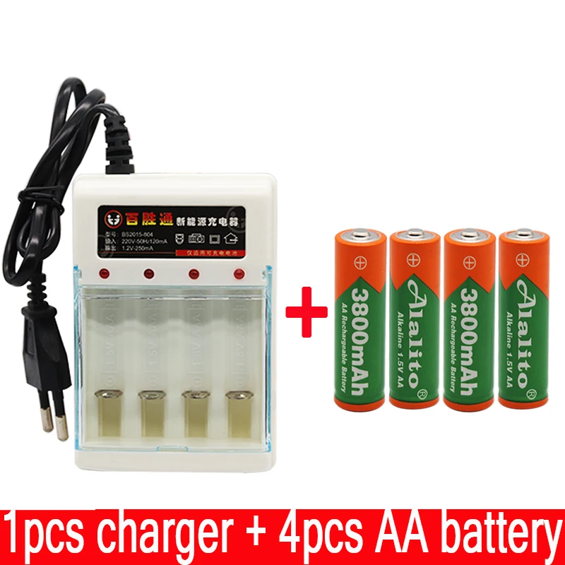 Черный Бренд AA перезаряжаемая батарея 3800mah 1,5 V Новая Щелочная перезаряжаемая батарея для led светильник игрушка mp3 с зарядным устройством - Цвет: Черный