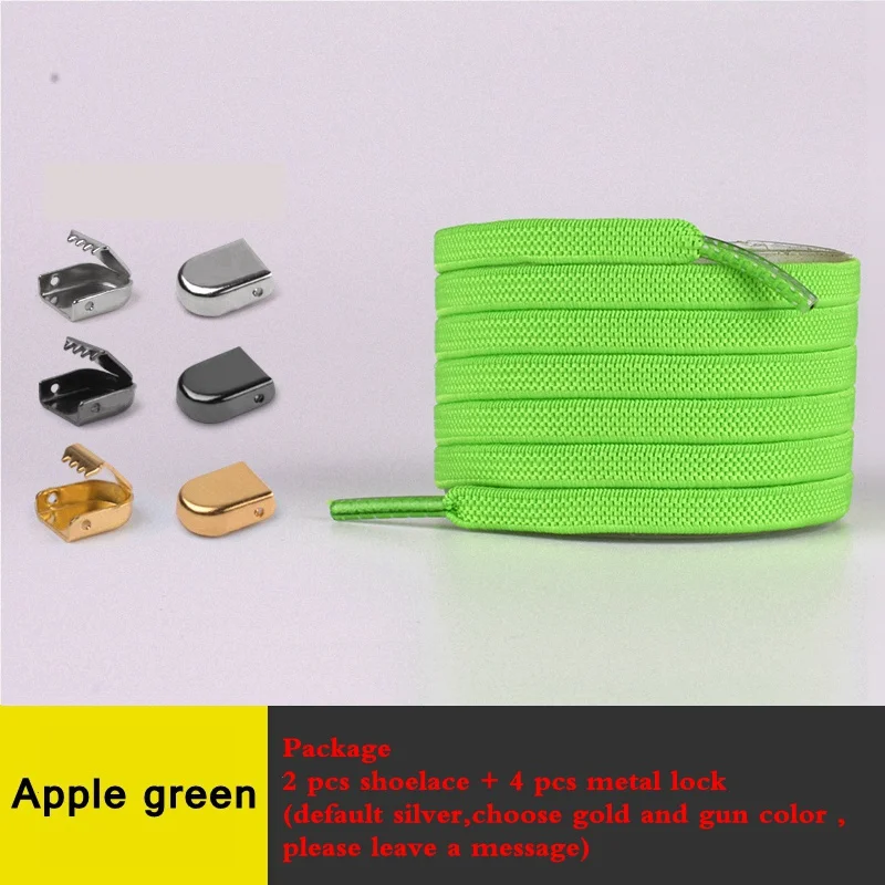 Apple green Шнурки без завязок, эластичные шнурки для обуви, уличные кроссовки для отдыха, быстрая безопасность, плоские шнурки для детей и взрослых, унисекс, обувь без шнурков - Цвет: Apple green