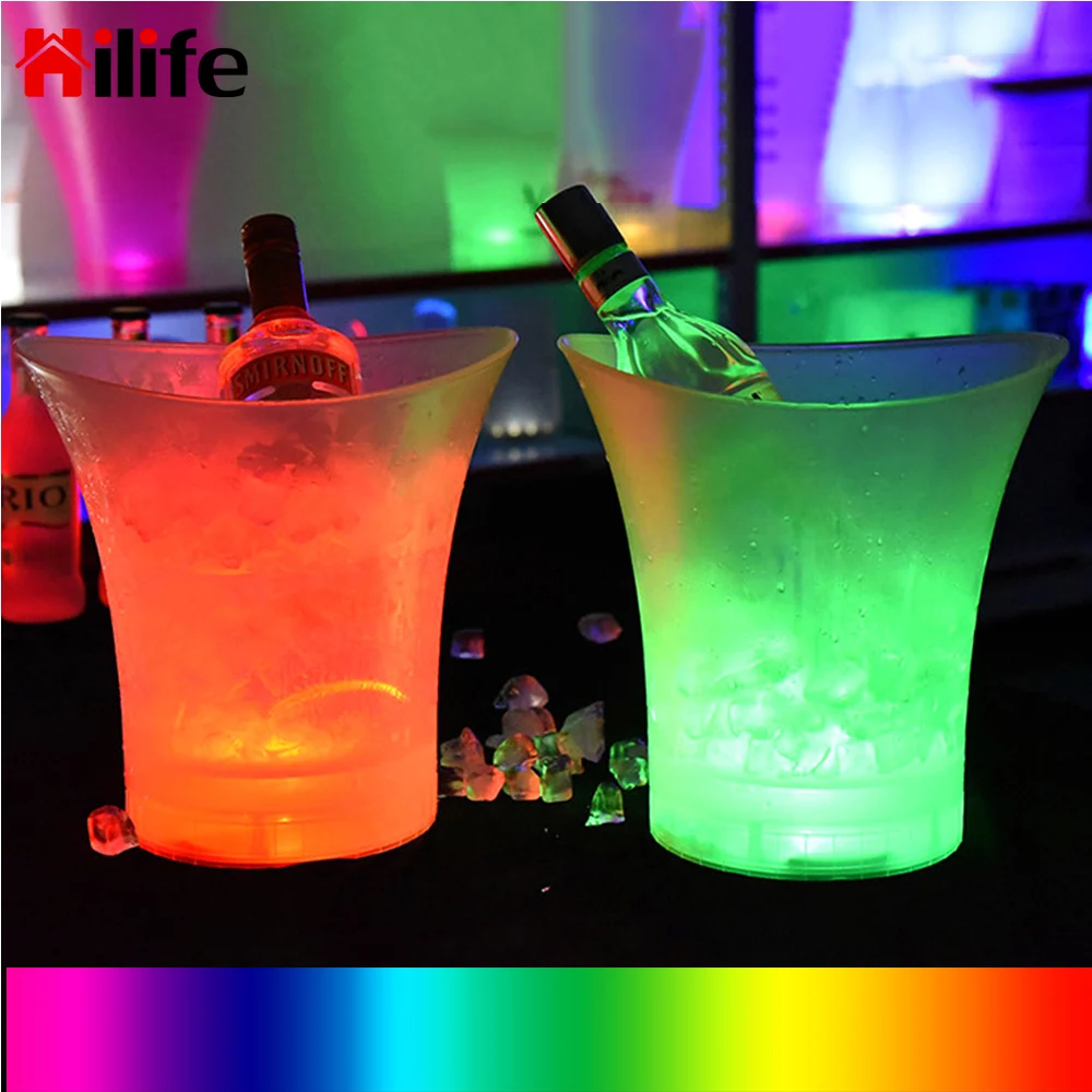 

HILIFE 5L LED Ice Bucket 4 Color Waterproof Plastic Bar Nightclub Light Up Champagne Whiskey Beer Bucket Bars Night Party