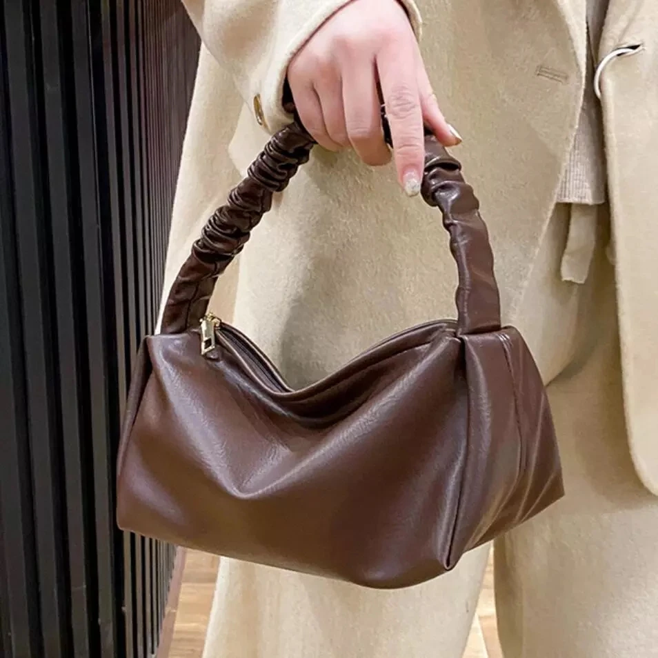 

Pleated Tote bag 2021 Fashion New High-quality PU Leather Women's Designer Handbag Vintage High capacity Armpit bag Hand bag