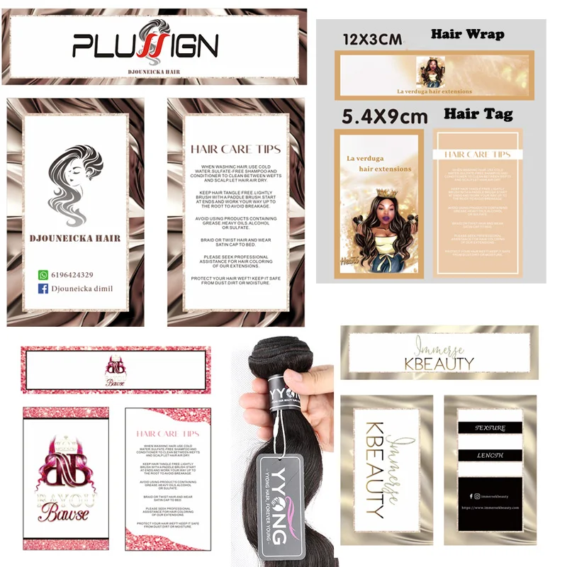 Plussign Logo Paper Hang Tags For Hair Bundles And Wigs Clothes Lable Wrap And Tag For Hair Extension 500Pcs/Set Custom Tag