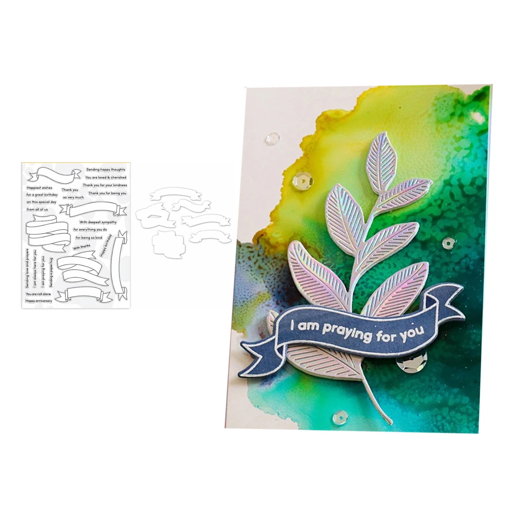 

2021 New Slogan Banner Flag Clear Stamps and Metal Cutting Dies Scrapbooking Craft Stencil Make Album Sheet Decor Mould Design