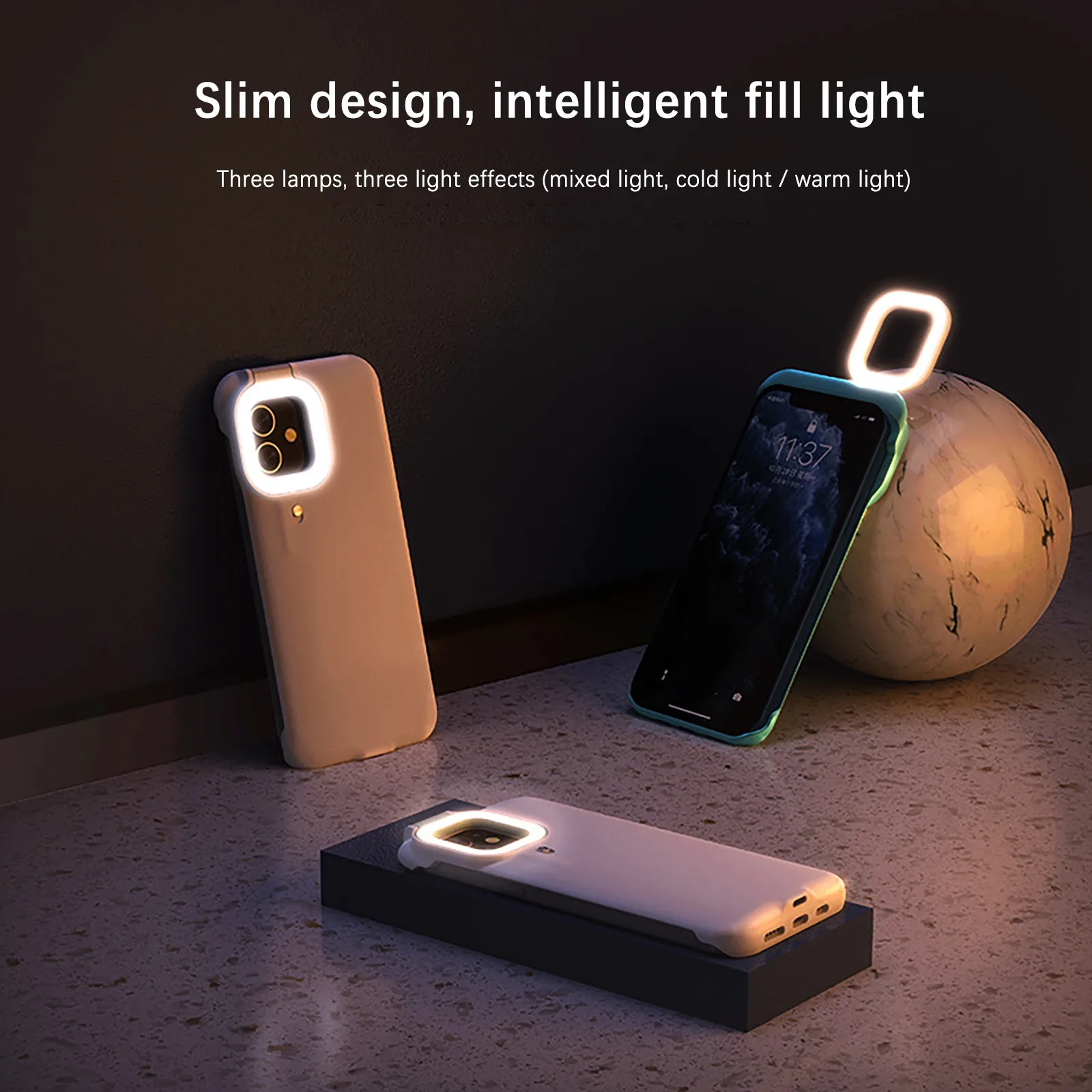 

Fill Cell Phone Case Fill Light Selfie Beauty Ring Flash Mobile Phone Case Shell Perfect For Iphone 12 Pro Max 11 Pro Max #g3