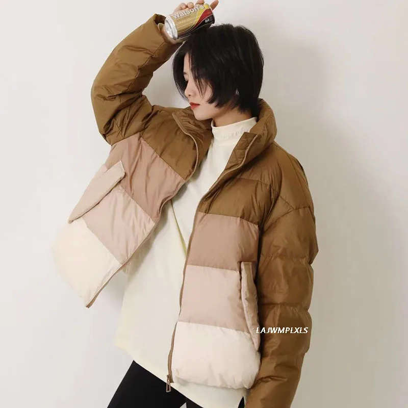 

2021 New Fashion Winter Down Jacket Women Thick Warm White Duck Down Coat Casual Stand-up Collar Loose Short Outerwear Top