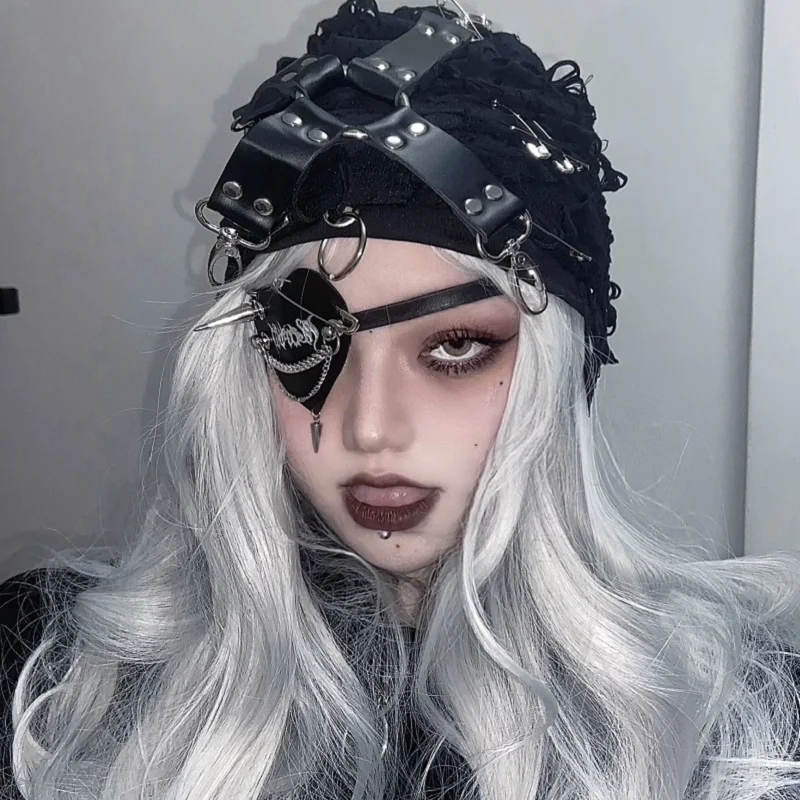 Готический панк Рок любовь заклепки цепь черный Харадзюку косплей глаз патч для