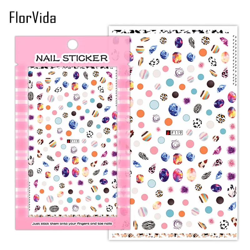 FlorVida 1 лист черный белый кружевной стикер для дизайна ногтей Красочные камни цветочный дизайн абстрактный квадратный ноготь стикер s