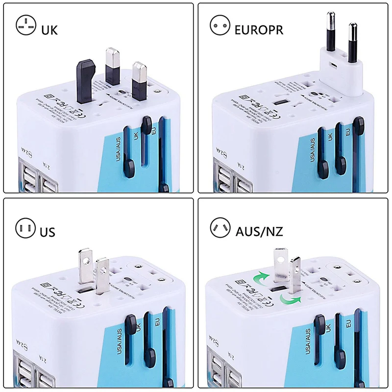 AAAE Top-power Plug Adapter Международный дорожный-с 4 портами usb рабочий-адаптер 100-250 В-Тип C
