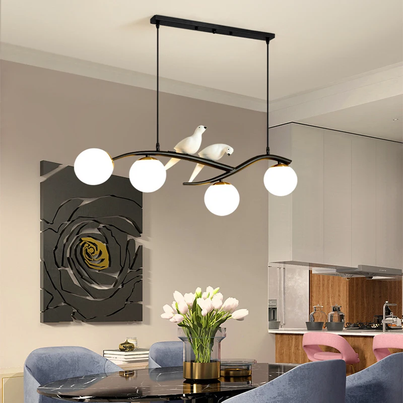 

Современные потолочные светильники, лампа черного цвета со стеклянными шариками в скандинавском стиле для спальни, гостиной, столовой, кух...