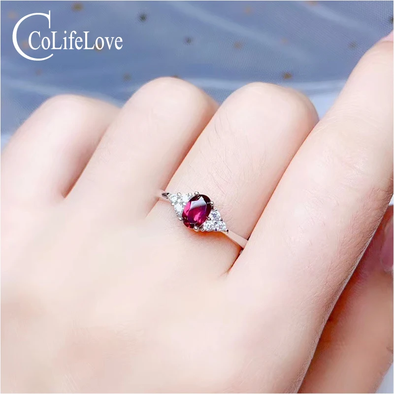 Ювелирные изделия Colife 925 Серебряное кольцо с гранатом для повседневной носки 4 мм