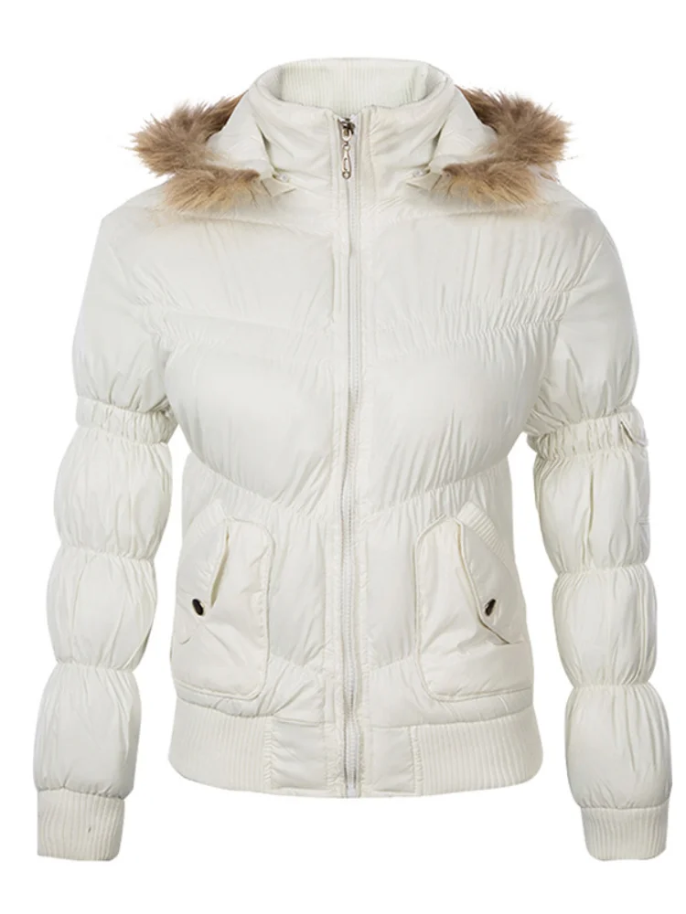 

Women's Cotton-padded Clothes European and American Large Fur Collar Bright Face Short Stand Collar Jacket Autumn and Winter