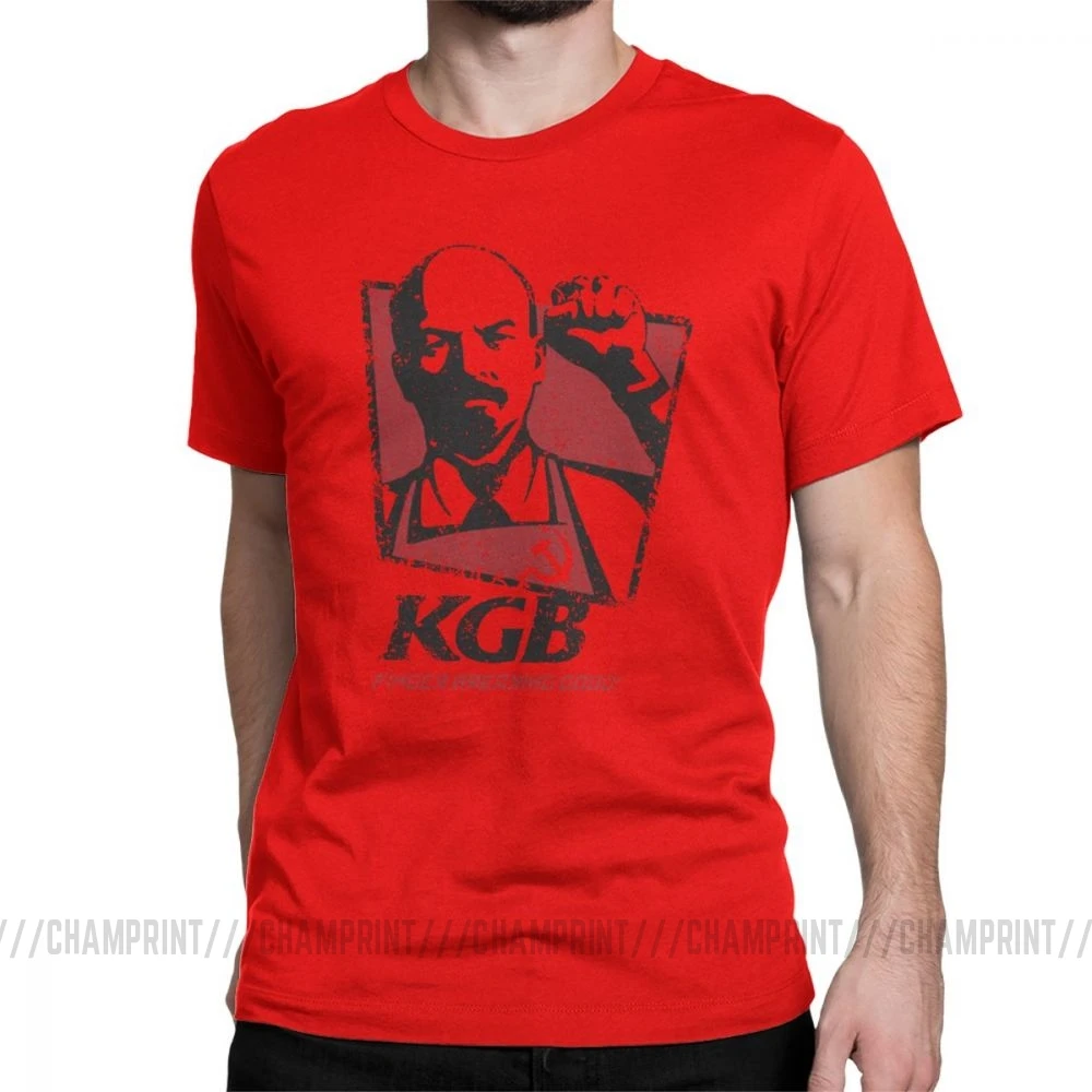 KGB Vladimir Lenin мужские футболки СССР Россия коммунизм Марксизм коммунистические винтажные футболки с круглым вырезом хлопок Подарочная одежда - Цвет: Красный