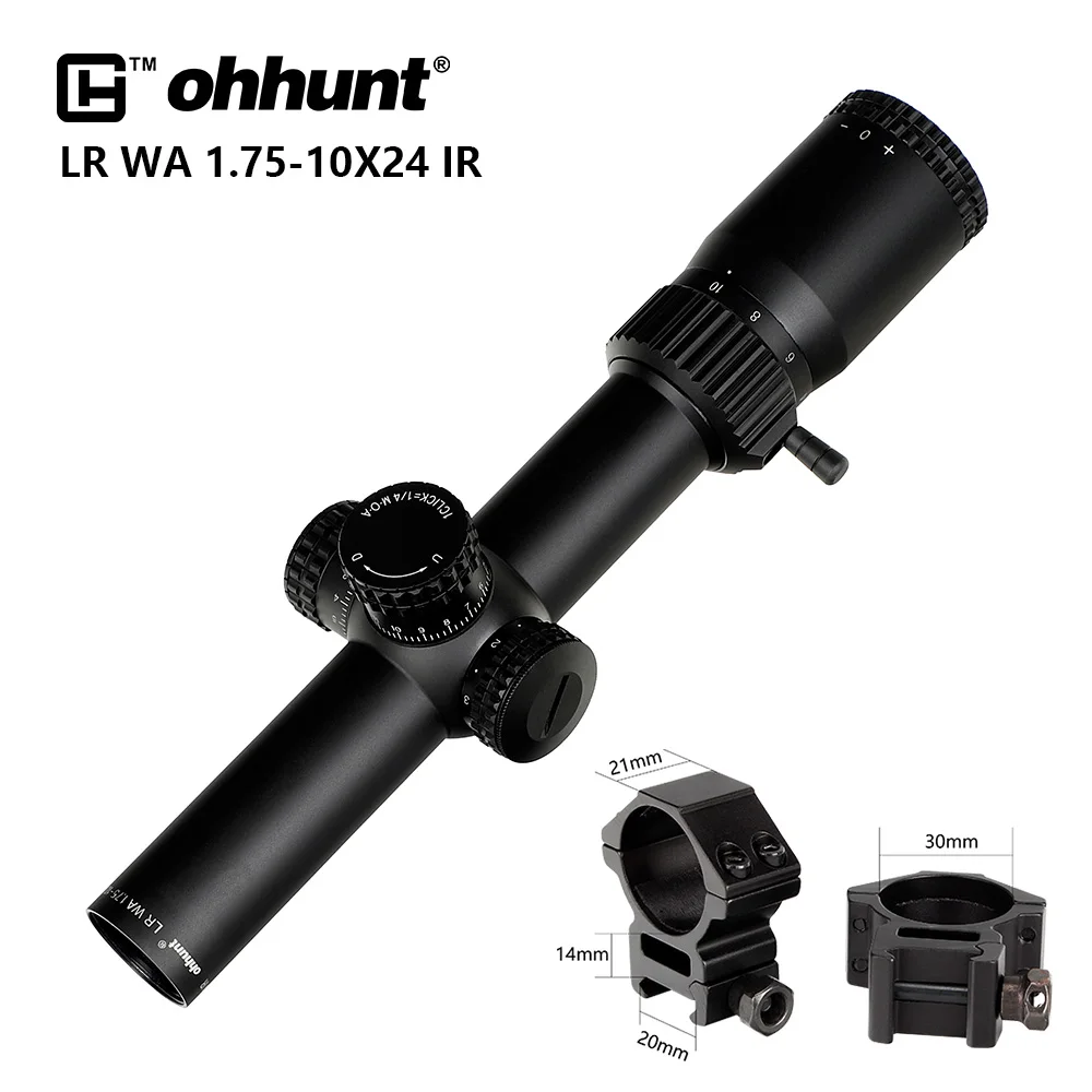 Med Picatinny Rings Ohhunt LR WA 1,75-10X24 ИК Компактный Охотничий Прицел Тактическое Стекло Травленая Сетка С Красной Подсветкой Башни Замок Сброс Прицел - Цвет: Med Picatinny Rings