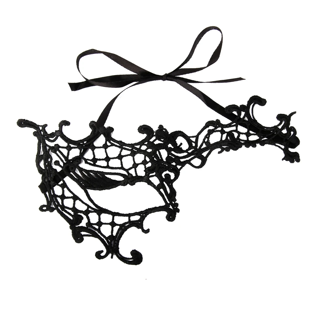 Потрясающие кружевные венецианские маскарадные одноглазые костюмы черного