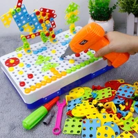 mosaic puzzle toy drilling screw 3d creative building bricks toys for children kids diy electric drill set boys educational toy