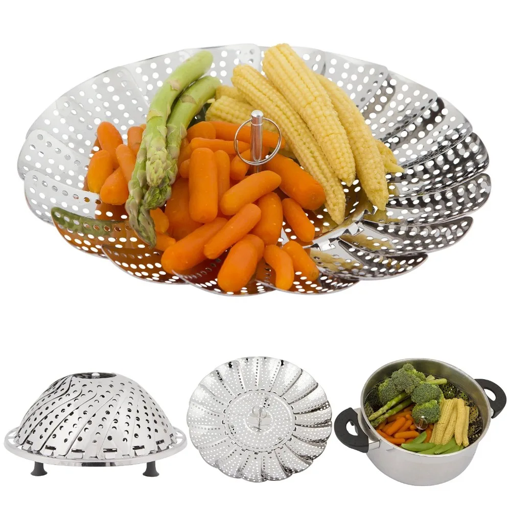 Новая Стальная Складная Пароварка складная чайник для рыбы сковорода корзина
