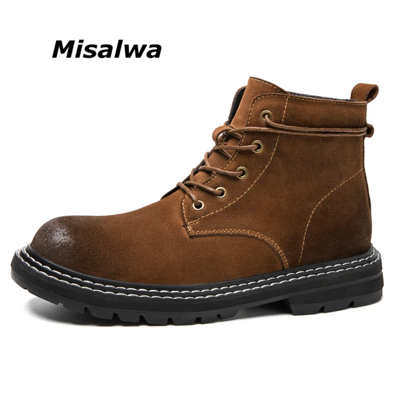 

Misalwa Spring / Winter Cow Suede Leather Men Boots Work Tooling Casual Boots High Top Combat Outdoor Men Boots Wearable