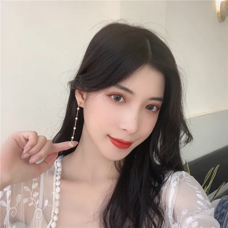 

Long Tassel Pearl Dangle Earrings Fashion Jewelry Temperament Simple Rhinestone Crystal Set Hollow Ball Drop Earrings For Women