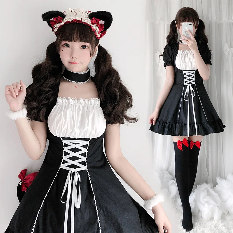Платье в стиле Лолиты наряд горничной черно-белое готическое платье принцессы