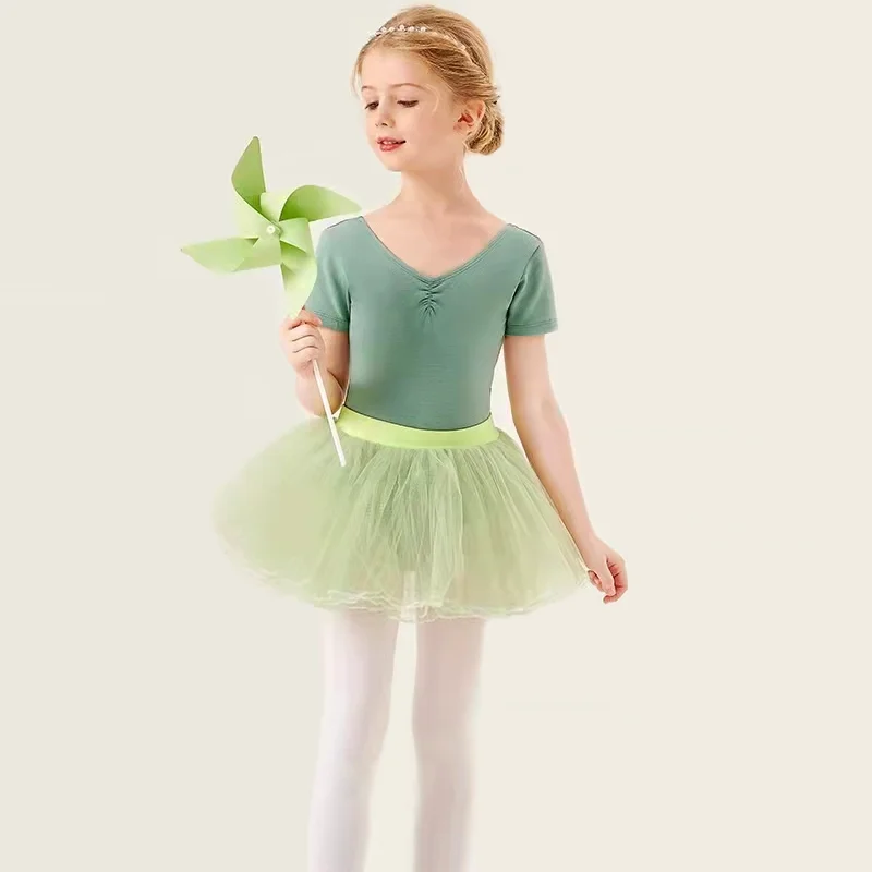 

Child Girl Professional Performance Ballet Swan Lake Tutu Peak Green Elastic Waist Children Mesh Tulle Skirt Tutus