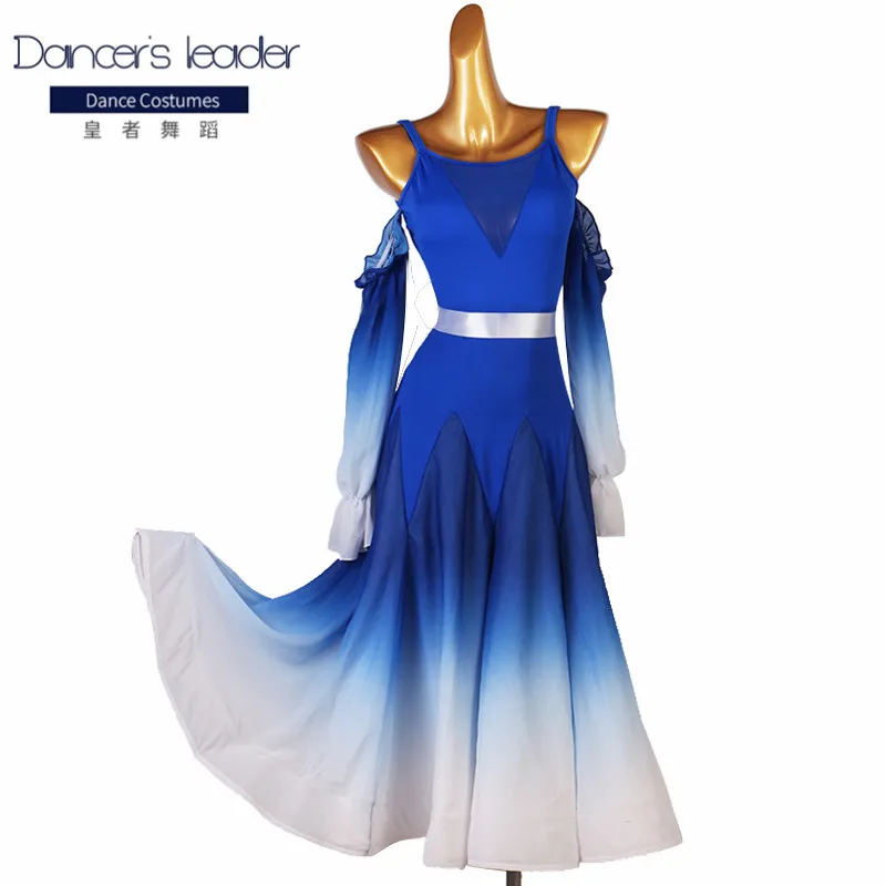 

High-end Custom Ballroom Dance Woman Sexy Strapless Big Swing Skirt Female Adult Elegant Stage Professional Costume