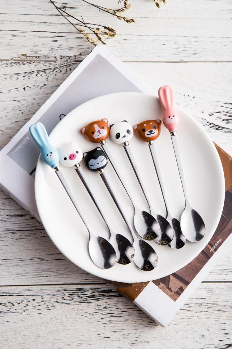 

Cute Cartoon Animals cat panda rabbit coffee spoon Stirring Spoon Children Soup Coffee Spoons Scoop Dinnerware