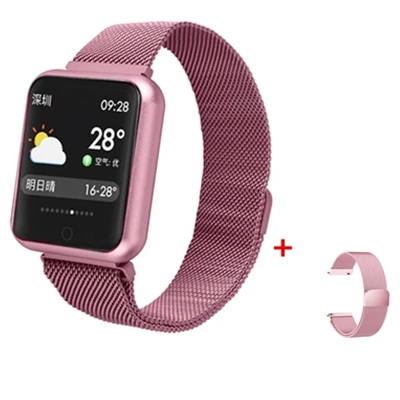 Pink steel strap Bluetooth умные часы P68 с поддержкой кровяного кислорода, давления, сердечного ритма, IP68 Водонепроницаемые спортивные Смарт-часы для xiaomi huawei iphone - Цвет: Pink steel strap