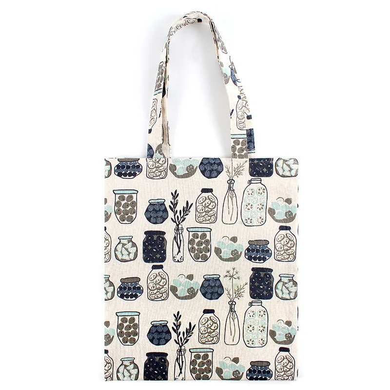 Большая вместительная сумка из хлопка и льна через плечо бутылка банка
