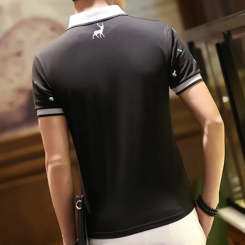 2019 городская мода цветочные поло мужская Корейская тонкая футболка с коротким