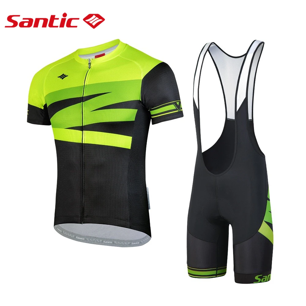 Santic Men's Cycling Jersey Set Bib Shorts 4D Padded Short Sleeve Outfits Quick-Dry MTB Bike Sports Clothing Suits Asian Size