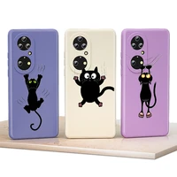 scary black cat for huawei p50 p40 p30 p20 e p smart z plus pro lite 2019 2021 5g liquid silicone soft phone case