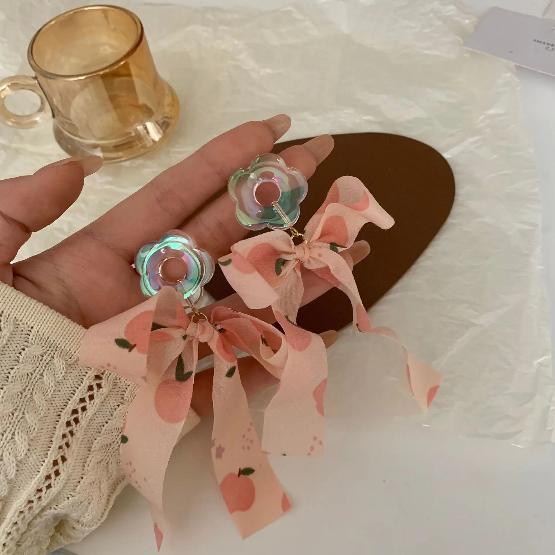 

Корейские серьги персикового цвета с большим бантом, модные элегантные женские серьги-гвоздики в стиле ретро, не проколотые серьги-клипсы