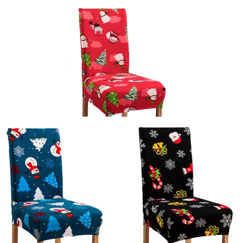 

Christmas Dining Chair Cover Decoration Cute Snowman Snowflake Santa Pattern Stretch Removable Slipcover Seat Protector