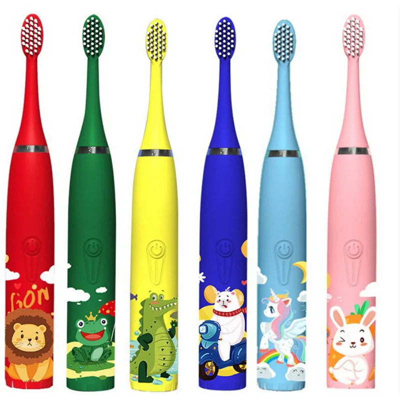 

Children Electric Toothbrush Cartoon Pattern Sonic Cleaning IPX7 Waterproof Replacement Brush Heads USB Charger Smart Timer