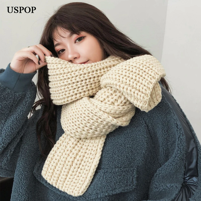 Зимний шарф USPOP 2021 женские плотные теплые однотонные вязаные шарфы большие