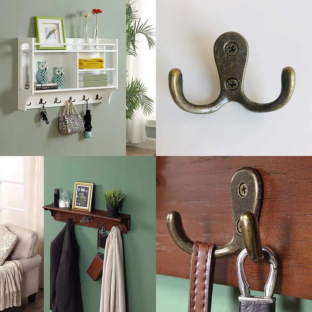 

10pcs/set Coat Door Hooks For Bedrooms Dual Vintage Coat Hook Wall Mounted Hanging Clothes Robe Towel Cabinet Storage Hook