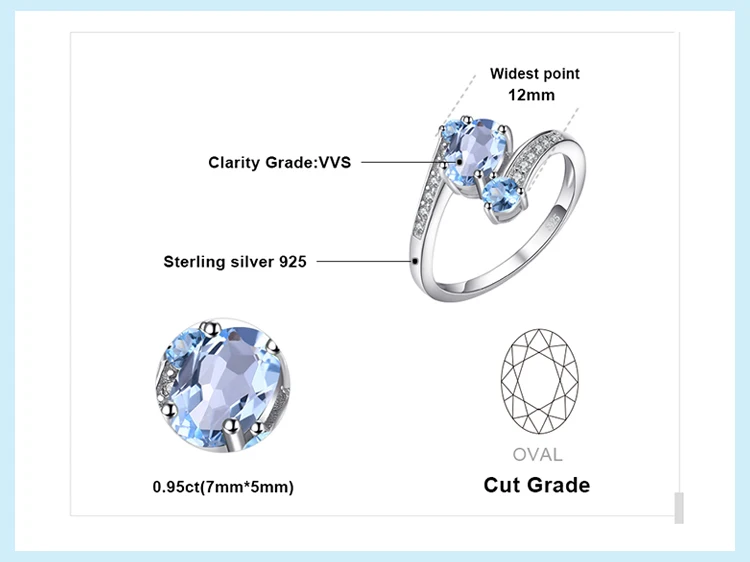 JewelryPalace 2.48ct Природный Голубой топаз Драгоценное кольцо чистого массива натуральной 925 пробы серебро Винтаж подарок для Для женщин ювелирные изделия