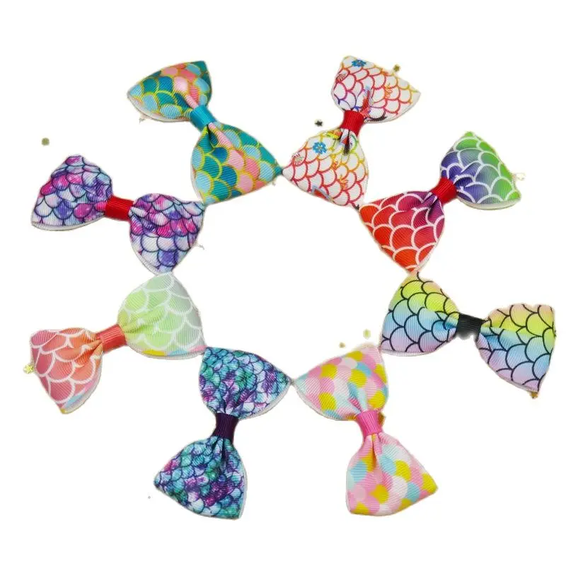 8PCS/LOT Pretty Fish Scale Barrettes for Children Sequin Girls Ribbon Elastic Hair Bands Bows Accessories Best Friend Gift |