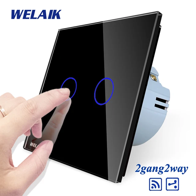 Welaik Кристалл Стекло Панель переключатель Белый настенный выключатель ЕС сенсорный выключатель Экран настенный выключатель света 2gang2way AC110~ 250 В a1924cw/b - Цвет: Black