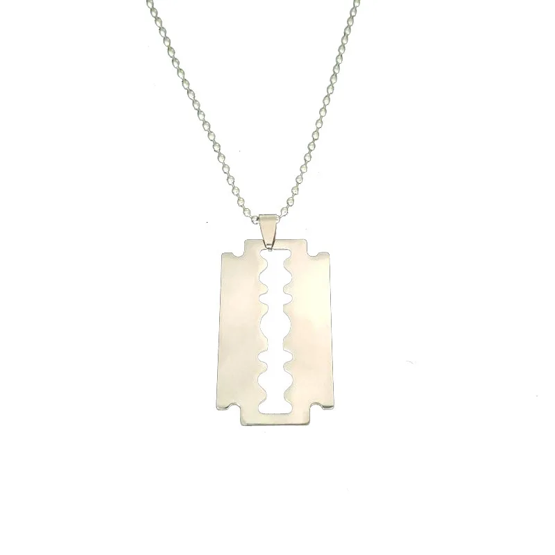 Fashion personality Punk Blade Geometric Silver Pendant Chain Necklace Man Women Rock Jewelry